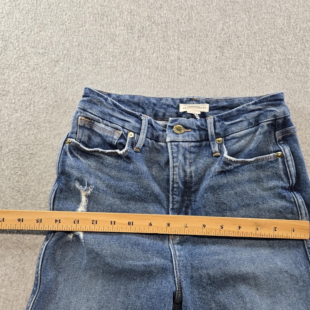 Good American‎ Jeans Womens 0 Blue Straight High Rise Distressed 28 Inseam Denim - Picture 7 of 13